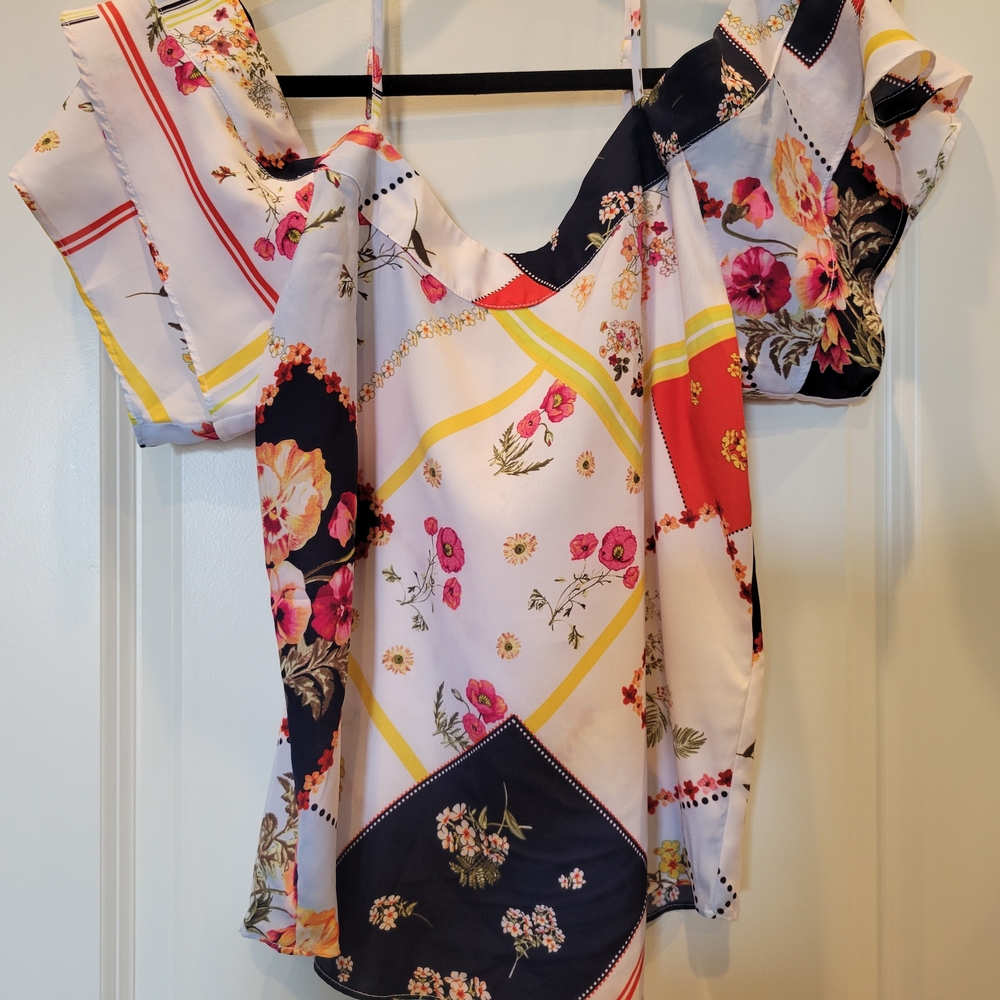 Avenue Blue and Pink Asymmetrical Cut Out Camisole